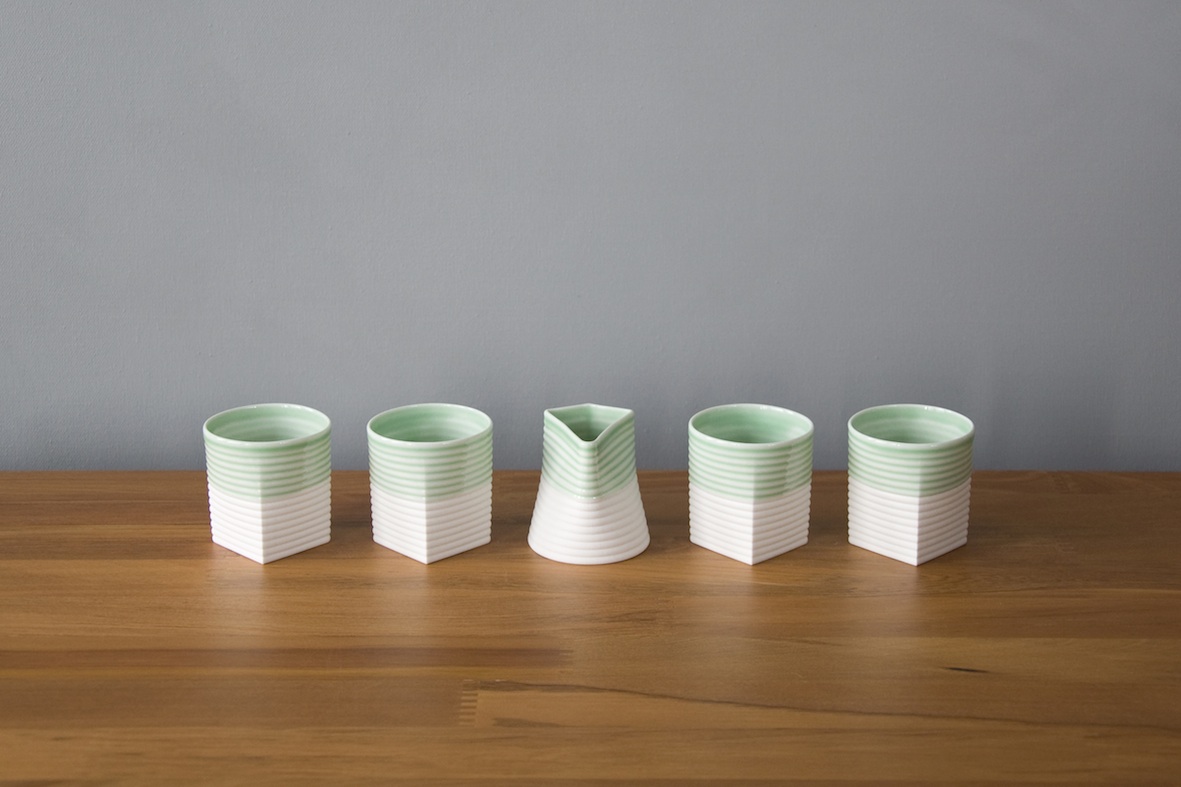 Sarah Backler |   Green  Espresso  set including  dash | McATAmney Gallery | Geraldine NZ